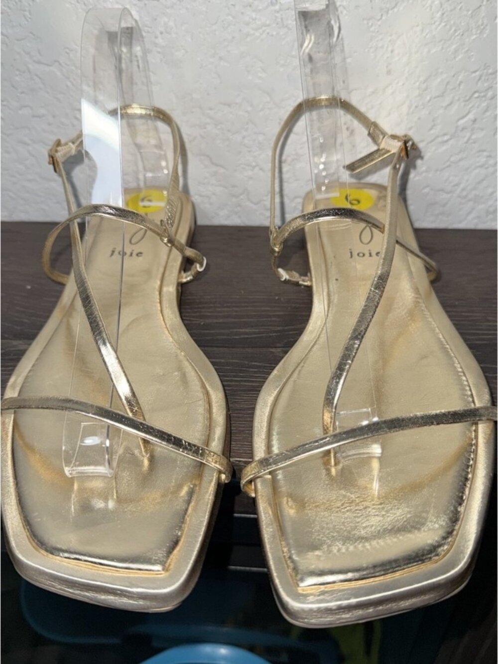 Joie Flat Glory Sandals Women 9m Gold Metallic Leather Strappy NEW Square Toe - Picture 2 of 11